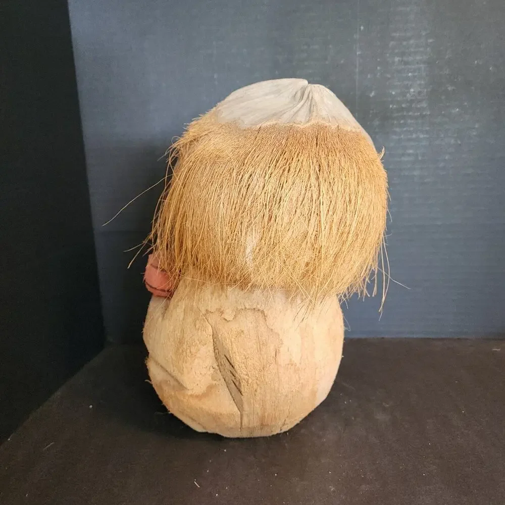 Vintage Carved Coconut, Figure Holding Maracas, Folk Art, Tiki Bar